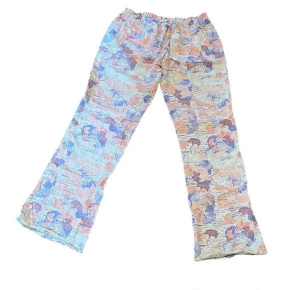 Roxy Wide Leg floral print cargo Flax Linen Drawstring Relaxed Fit pants M EUC - Picture 5 of 13